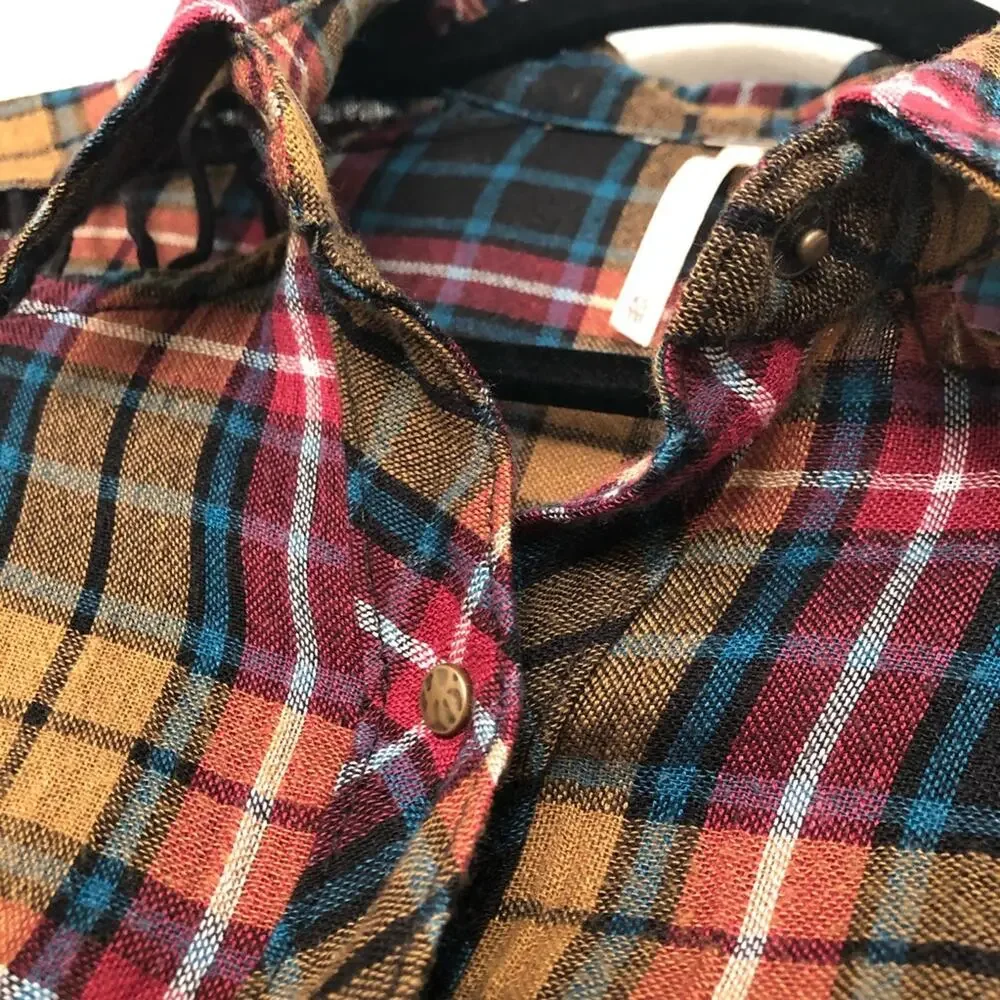 Free People Stitch Detail Plaid Button Up Shirt